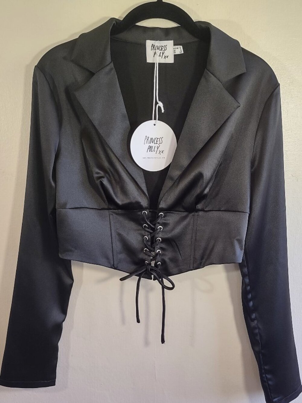 Princess Polly Black Corset Blouse Size 8 Indie Ren Faire Witchy Goth NWT
